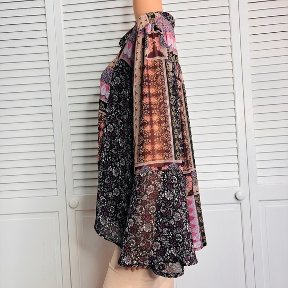 2/$50 MAURICES Pink Patchwork Button Front Bell Sleeve Blouse Size XXL - Picture 5 of 9